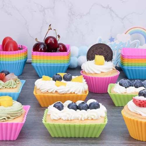 24Pack Silicone Muffin Baking Cups Cupcake Liners Lunch Box Bento Dividers (24 Count)