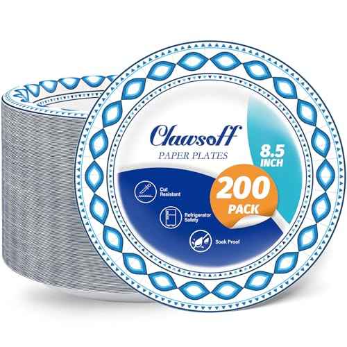 200 Pack 8.5 Inch Disposable Heavy Duty Blue Printed Paper Plate (200 Count)
