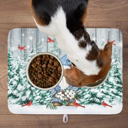 Winter Gnome Dish Drying Mat Pine Tree Dishes Pad 18"x24" Microfiber Absorbent Fast Dry Drainer Rack Mats Protector for Kitchen Countertop
