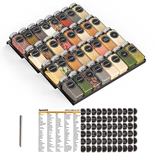 Spice Drawer Organizer with 32 Spice Jars
