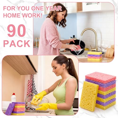 90 Pieces Compressed Wood Pulp Dish Sponges for Kitchen (90 Count)