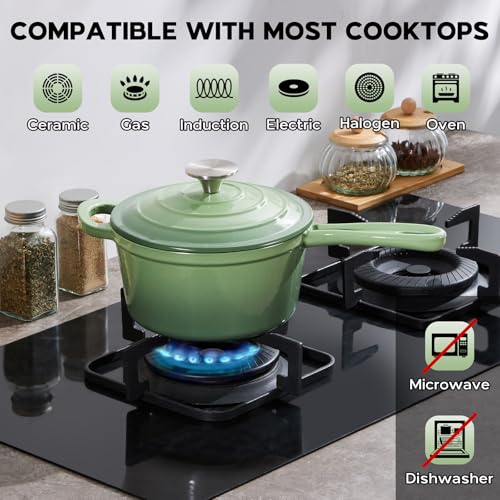 1QT Enameled Cast Iron Saucepan with Lid