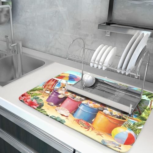 Lovely Cat Dish Drying Mat for Kitchen Counter Holiday Beach Absorbent Coffee Bar Mat 18 X 24 In