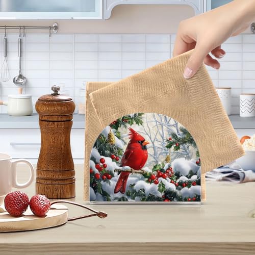 Red Cardinal Christmas Napkin Holder for Table Paper Napkins Holder Acrylic Tissue Dispenser Kitchen Dining Room Bathroom Party Car Decor