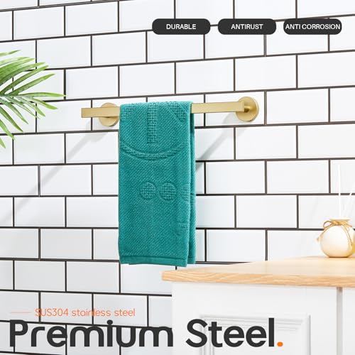 12 Inch Bathroom Towel Bar Bath Towel Rack Kitchen Towel Holder Towel Ring Wall Mounted SUS304 Stainless Steel Brushed Gold AN4001GD