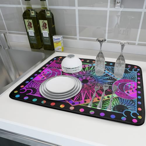 Colorful Microfiber Dish Drying Mat for Kitchen Counter 18 X 24 in Moon Decoration Dishes Pad Coffee Mats