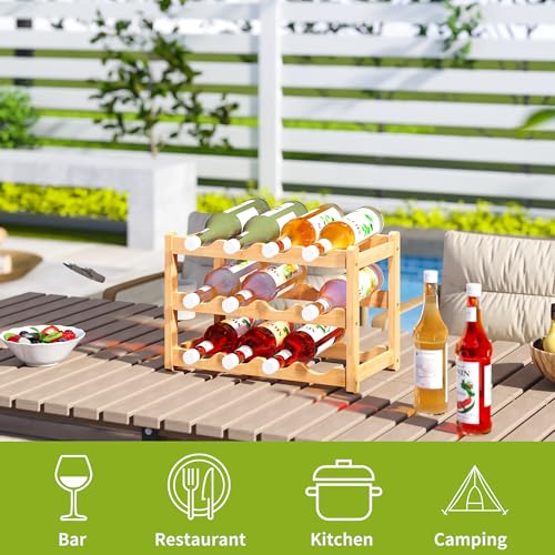 Bamboo Wine Rack Wine Storage Cabinet Shelf 12 Bottle Wine Racks Countertop Sturdy for Kitchen Dining Room Pantry