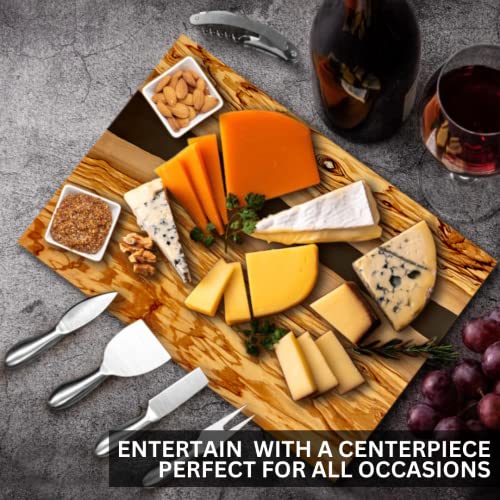 Handcrafted Italian Olive Wood Cheese & Charcuterie Board Set with Unique Black Resin Artwork