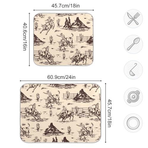 West Cactus Cowboy Dish Drying Mat for Kitchen Counter Absorbent Microfiber Drying Pad