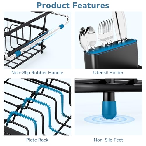Dish Drying Rack in Sink with Utensil Holder