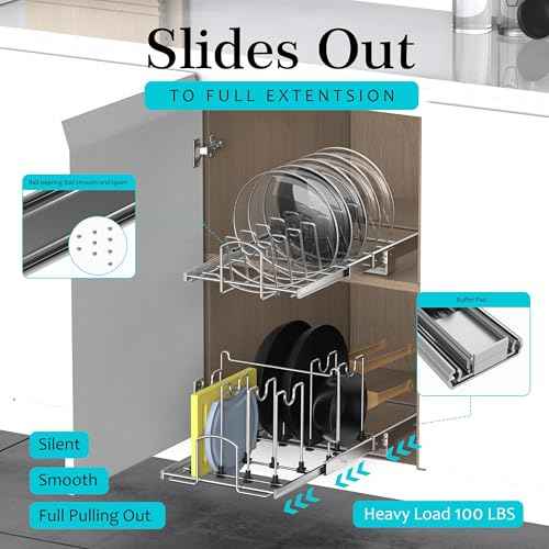 Slide Out Pan and Pot Lid Organizer For Under Cabinet