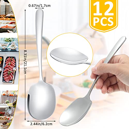 12 Pcs Stainless Steel Serving Spoons Set for Buffet 8.3 Inches Large Serving Utensils Dishwasher Safe Metal Polished Buffet Spoons for Food Cooking Catering Kitchen Banquet Restaurant Gifts (12 Count)