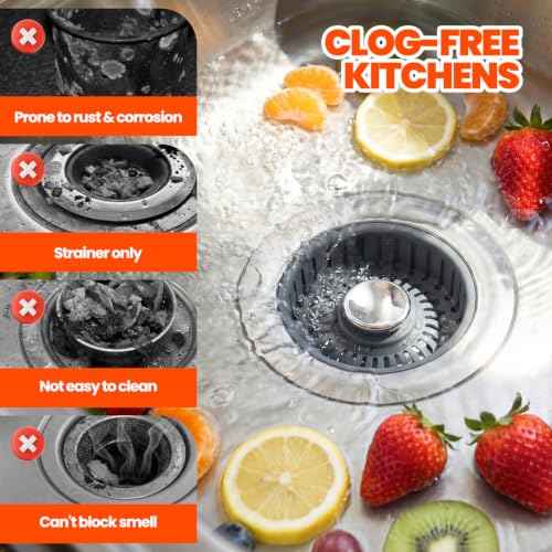 3 in 1 Kitchen Sink Drain Strainer Stopper Basket Pop Up Silver (2 Count)