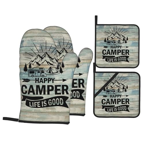 Happy Camper Oven Mitts and Pot Holders Sets of 4