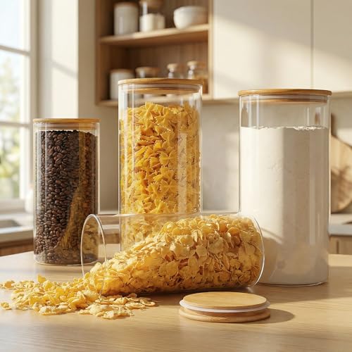 132oz Large Glass Storage Containers with Bamboo Lids for Flour & Sugar (2 Count)