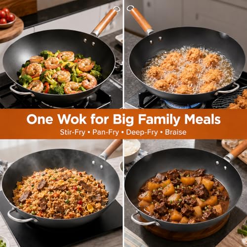 14.2" Carbon Steel Wok with Lid