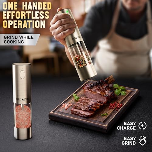 Electric Salt and Pepper Grinder Set with Rechargeable Base