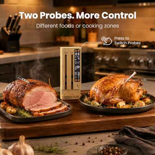 WiFi Sub 1G Wireless Meat Thermometer Unlimited Range 7 NIST Certified Sensors with Ambient Temp 2 Temp Monitoring Ways Digital Smart Base and App for BBQ