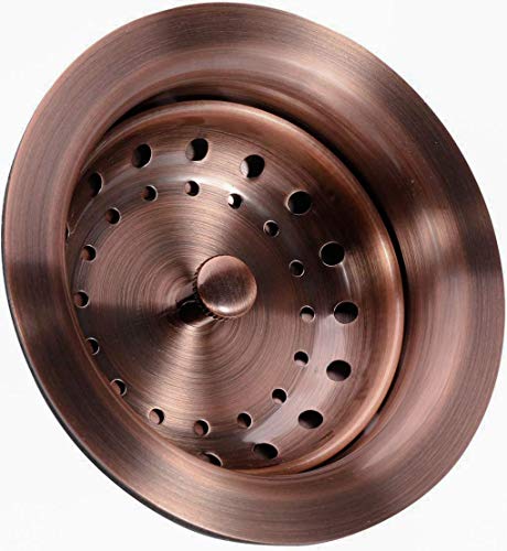 3-1/2 Inch Kitchen Sink Drain AC Assembly with Strainer Basket/Stopper, All Stainless Steel Antique Copper Durable and Rustproof