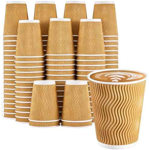120 Pack 10 oz Insulated Disposable Paper Coffee Cups Champagne (120 Count)