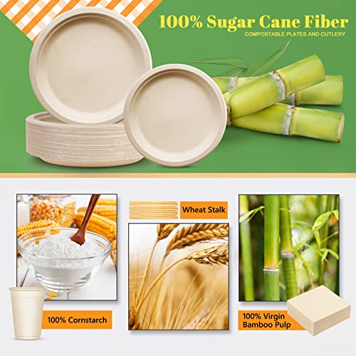 Compostable Paper Plates Napkins Set 250pcs Disposable Plates