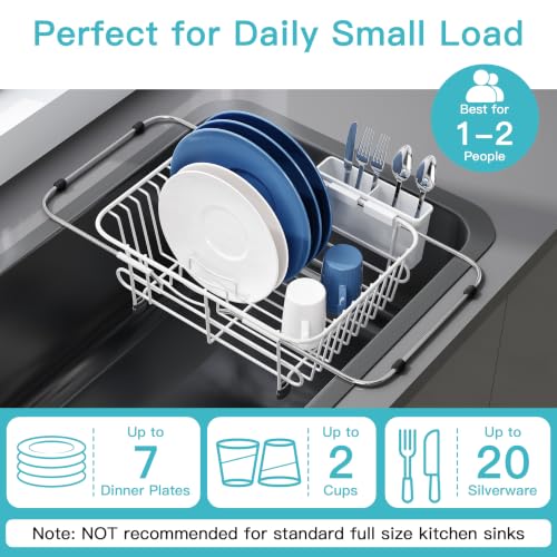 White Dish Drying Rack in Sink with Utensil Holder