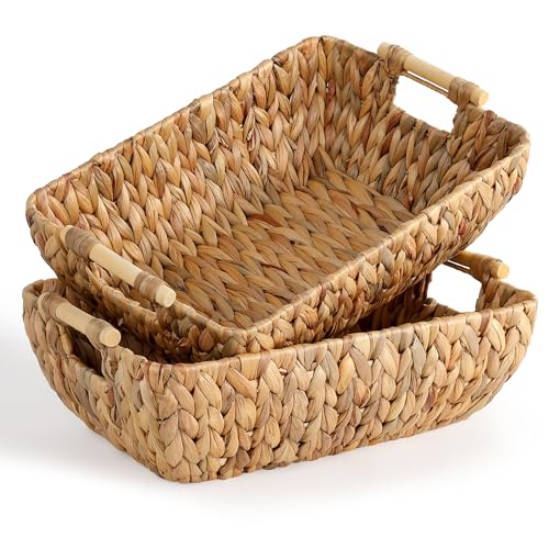Water Hyacinth Storage Baskets with Wooden Handles (2 Count)