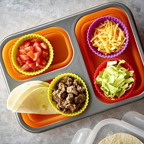 Silicone Baking Cups Muffin Cupcakes Liners Molds Sets in Storage Container Silicone Lunch Box Dividers Bento Box Accessories (28 Count)