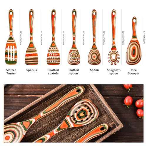 Pakkawood 7 Piece Red Wooden Cooking Utensils (7 Count)