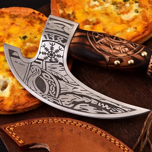 Pizza Cutter Axe Carbon Steel Slicer Chef Viking Axe with Leather Cover