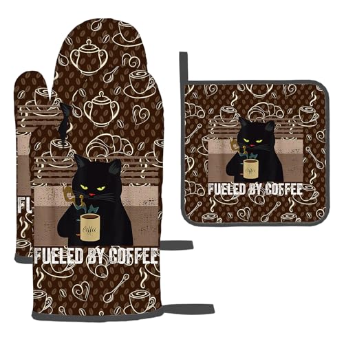 Vintage Cat Oven Mitts and Pot Holders Sets of 3 Retro Coffee Hot Pads (3 Count)