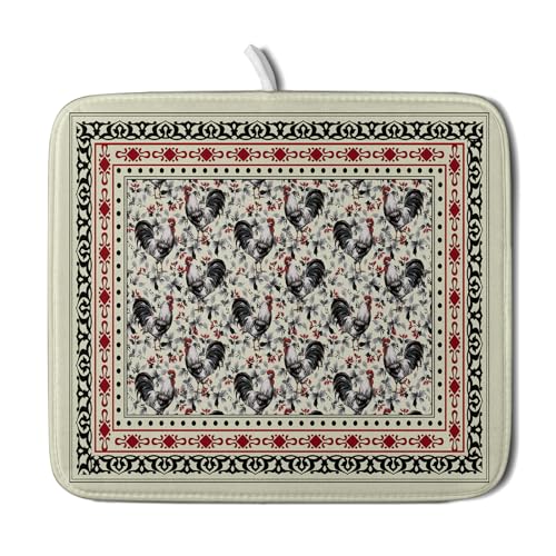 Vintage Rooster Dish Drying Mat 18 X 16 Small Drying Matt Kitchen Counter for Home Decor