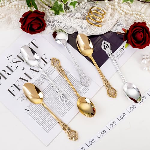 30PCS Gold Plastic Spoons 8.1inch Vintage Soup Spoons for Dinners (30 Count)