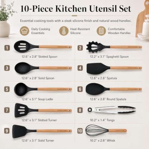 Silicone 10 Pcs Kitchen Cooking Utensils Set (10 Count)