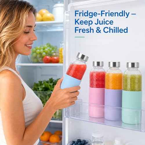 16 oz Glass Water Bottles with Lids and Silicone Sleeve 6 Pack