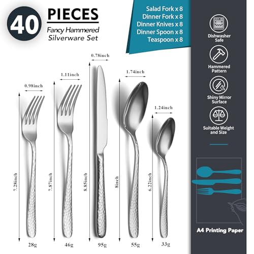 Hammered Silverware Set (40 Count)