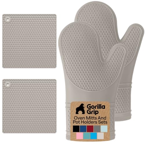 BPA Free Silicone Oven Mitts and Pot Holders Set (4 Count)