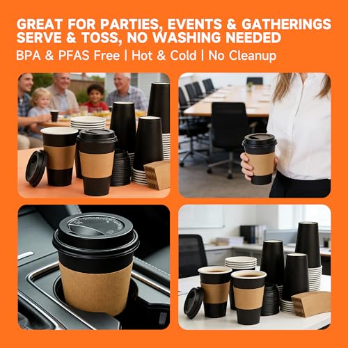 500 Pack 12 oz Disposable Coffee Cups with Lids and Sleeves (500 Count)