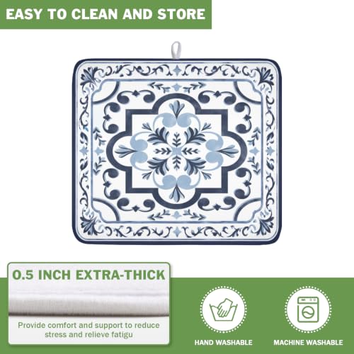Navy Flower Dish Drying Mat Modern Boho Microfiber Dishes Drainer Pad 16x18 Inch Absorbent Fast Dry Dish Rack Mat for Kitchen Counter Sink