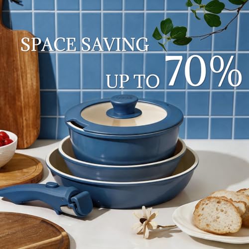8Pcs Pots and Pans Set Nonstick Ceramic Cookware Set Removable Handle Induction Kitchen Cooking Set with Frying Pans and Sauce Pan