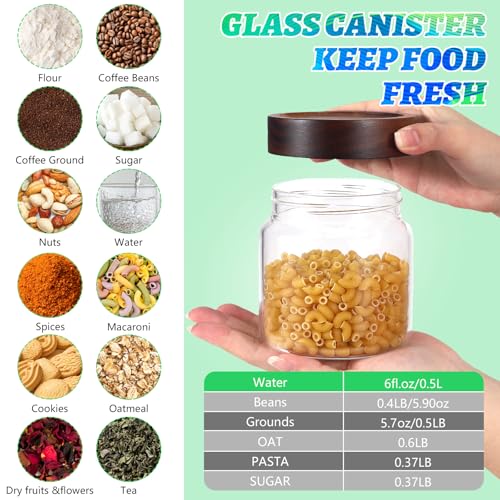 16 oz Glass Jars with Acacia Wood Airtight Lids Spice Jar Herb Storage Canister with Wooden Lid Clear Glass Food Jar for Sugar Pantry Tea Coffee Bean Spice Cookies