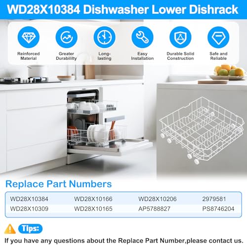 Upgraded WD28X10384 WD28X10309 Dishwasher Lower Rack Compatible with GE Dishwasher Rack Replacement Parts