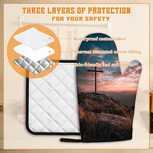 Cross Oven Mitts and Pot Holders Set (4 Count)