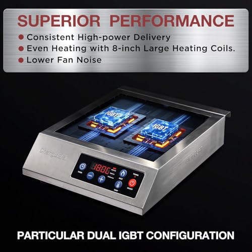 Portable Induction Cooktop 1800W NSF Certified Commercial Range Powerful Countertop Burner Pro Chef Professional Hot Plate Premium Stainless Steel Housing Schott Glass 10 Hours Timer