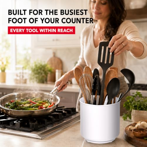 Plastic Rotating White Utensil Holder for Kitchen Counter