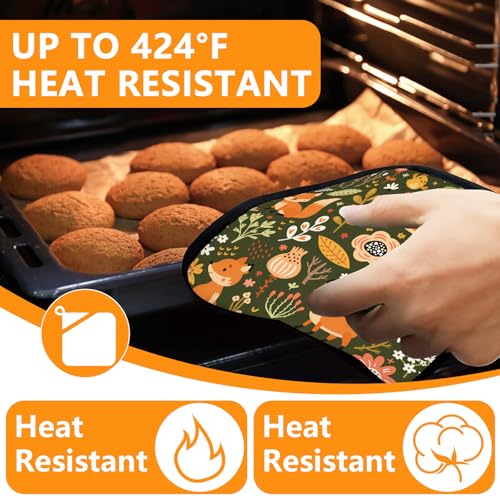 Fox Flower Oven Mitts and Pot Holders Sets 4Pcs