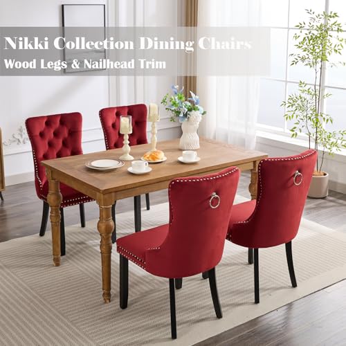 Wine Red Velvet Dining Chairs Set of 4 (4 Count)