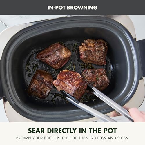 Elite 14-in-1 Nonstick 6QT Electric Slow Cooker, PFAS-Free Ceramic Multi-Cooker, In-Pot Browning, Dishwasher Safe Lid & Removable Crock, Stainless Steel Steamer, Silicone Handles, Graphite