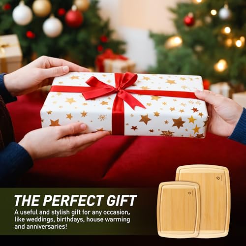 Bamboo Cutting Board Set Non Slip Feet Over Sink Brides Her Wedding Day Bridal Shower Engaged Engagement Hostess Couple Newly Wed House Christmas Married Future Mrs fiancee Unique Cool Gifts (2 Count)