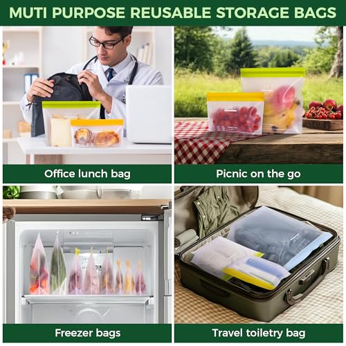 8 Pack Stand Up Reusable Half Gallon Freezer Bags Dishwasher Safe (8 Count)